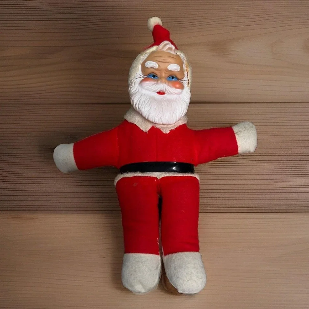 Vintage 13 inch Rubber Face Santa Claus Stuffed Body